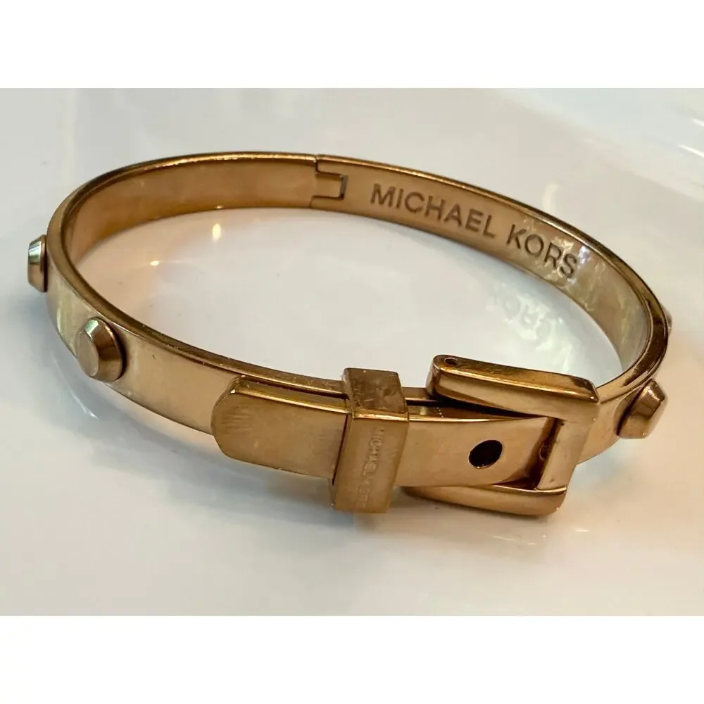 Michael Kors Astor Bronze / Gold Tone Studded Buckle Bangle Bracelet